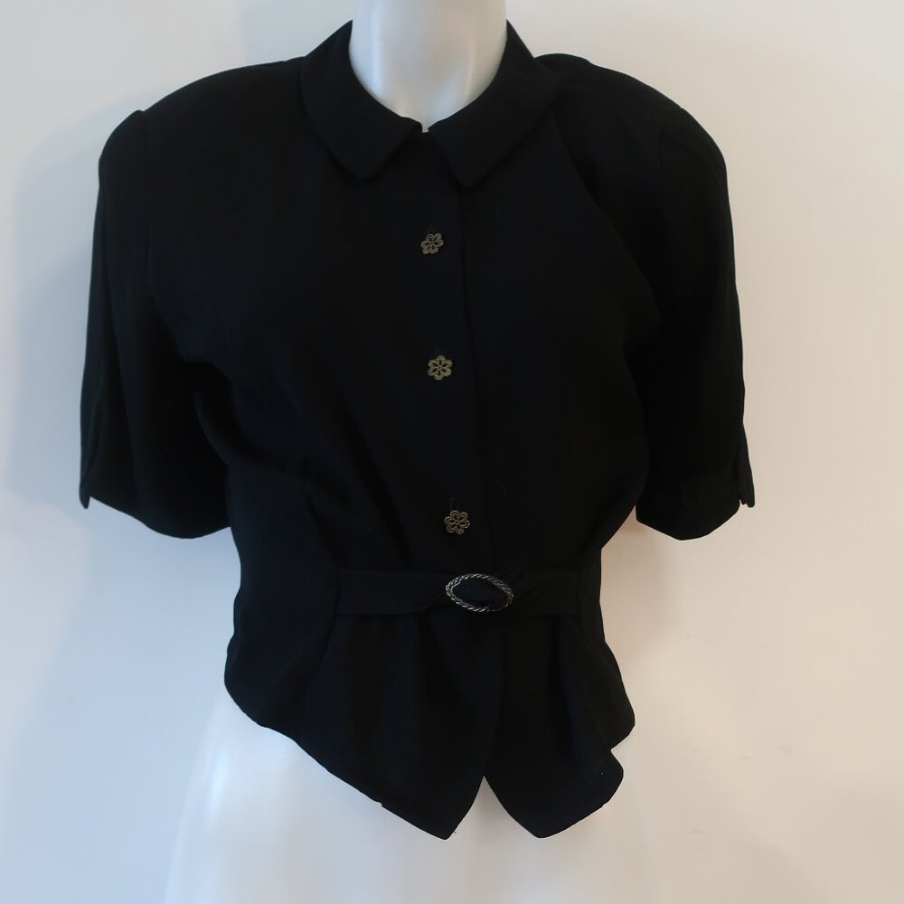 Womens Zelda Black Floral Button Short Sleeve Blouse Top S